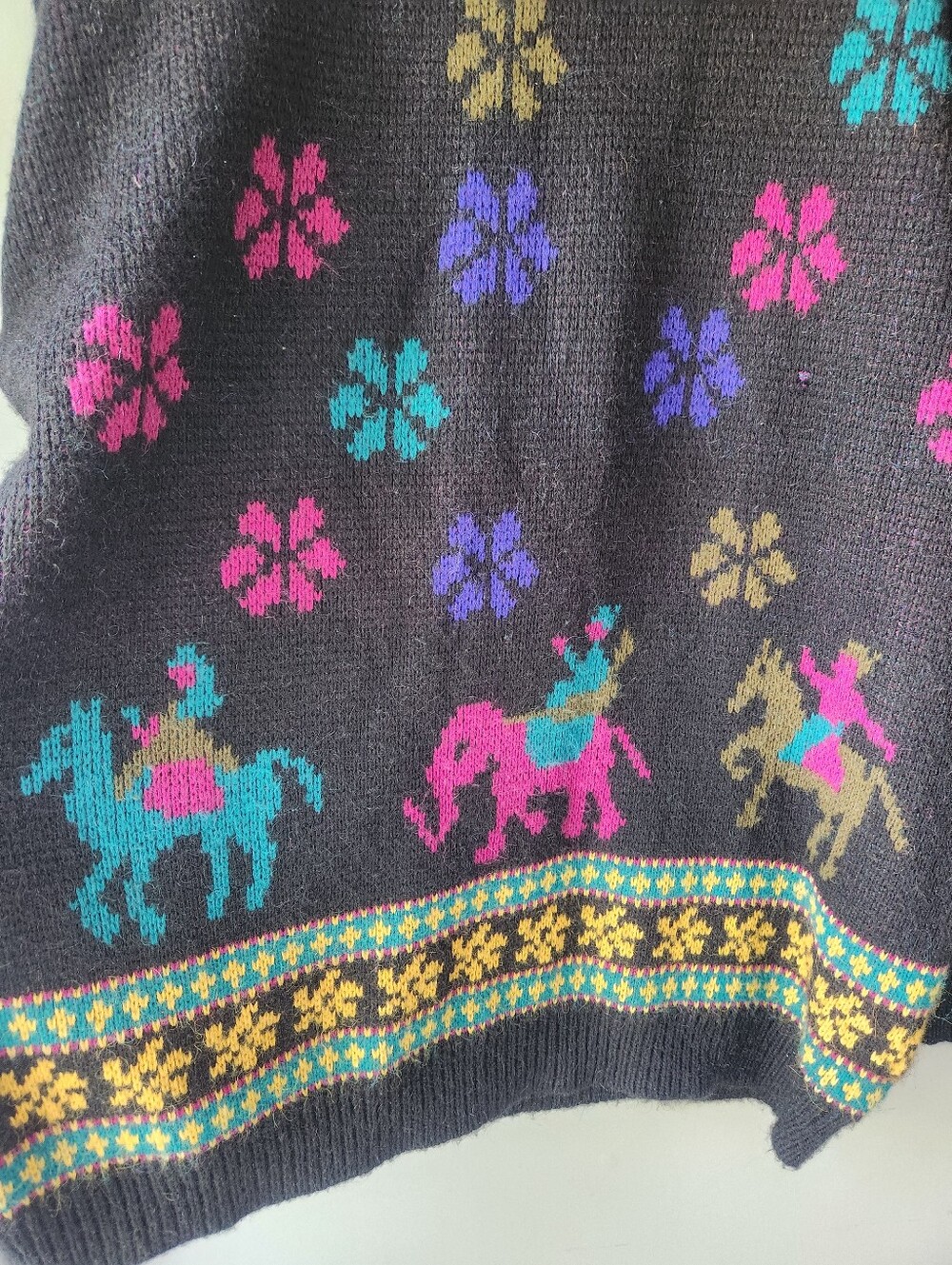 Bay Club 80s 90s Floral Animals Geometric Pattern Knit Sweater - Picture 5 of 10